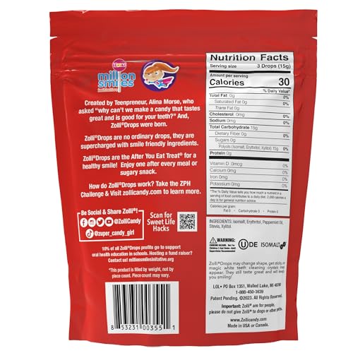 Zollipops Drops Peppermint Vegan 3oz - Dental-Friendly Treats with Xylitol for Guilt-Free Indulgence and Fresh Breath (Pack of 2