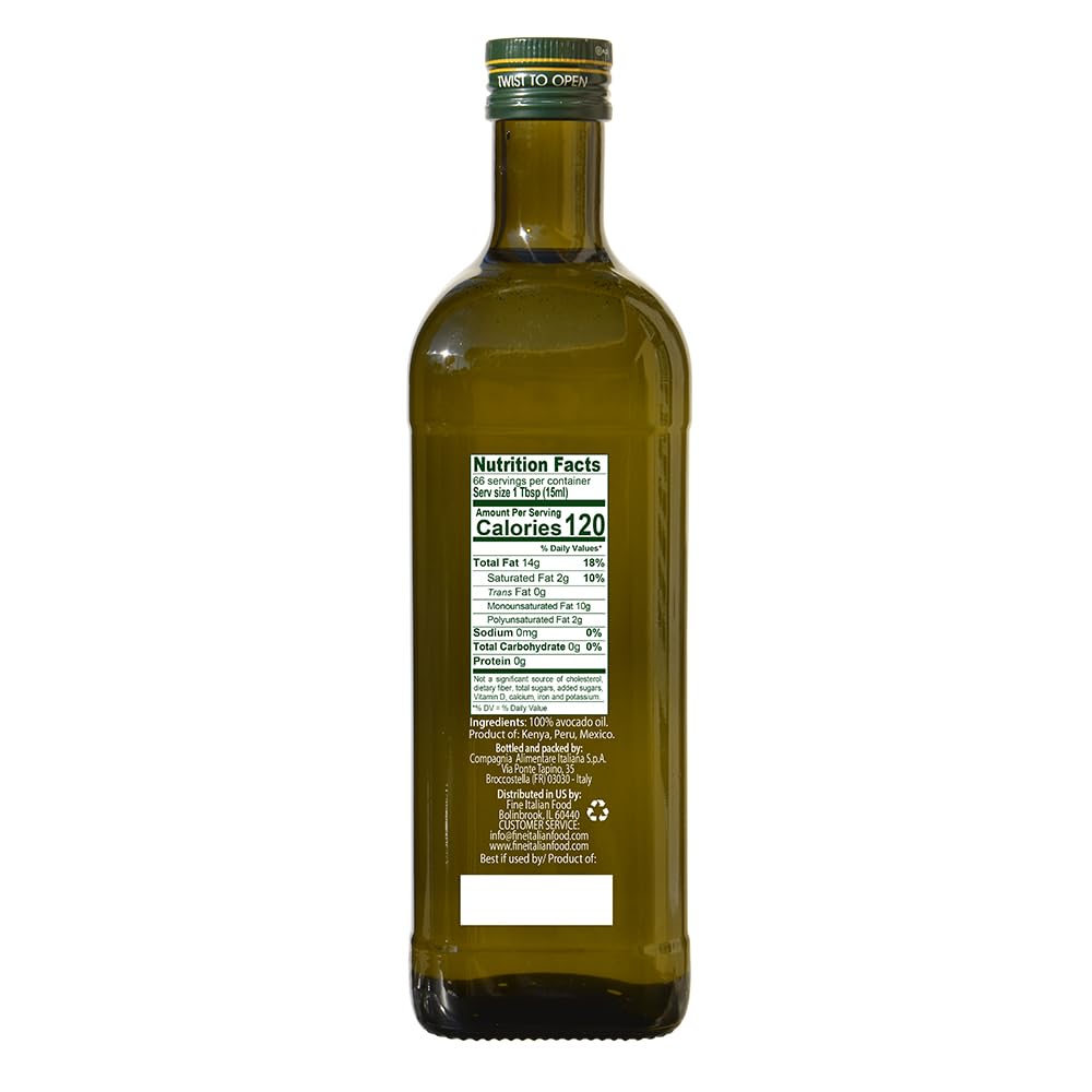 Mantova Avocado Oil 34Oz, 100% Pure Avocado Oil, Trans Fat Free, Cholesterol Free, All Purpose Cooking Oil, Keto Friendly (34 Ou