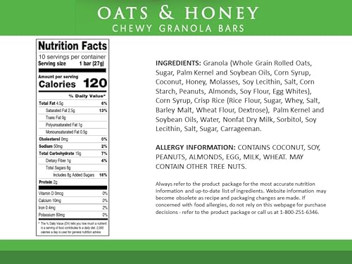 Sunbelt Bakery Oats & Honey Chewy Granola Bars, 120-1.0 Oz Bars (12 Boxes)