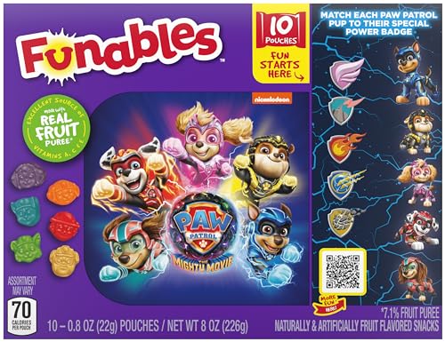 Funables Fruit Snacks, Paw Patrol Shaped Fruit Flavored Snacks, 0.8 Ounce Pouches (Pack of 30)