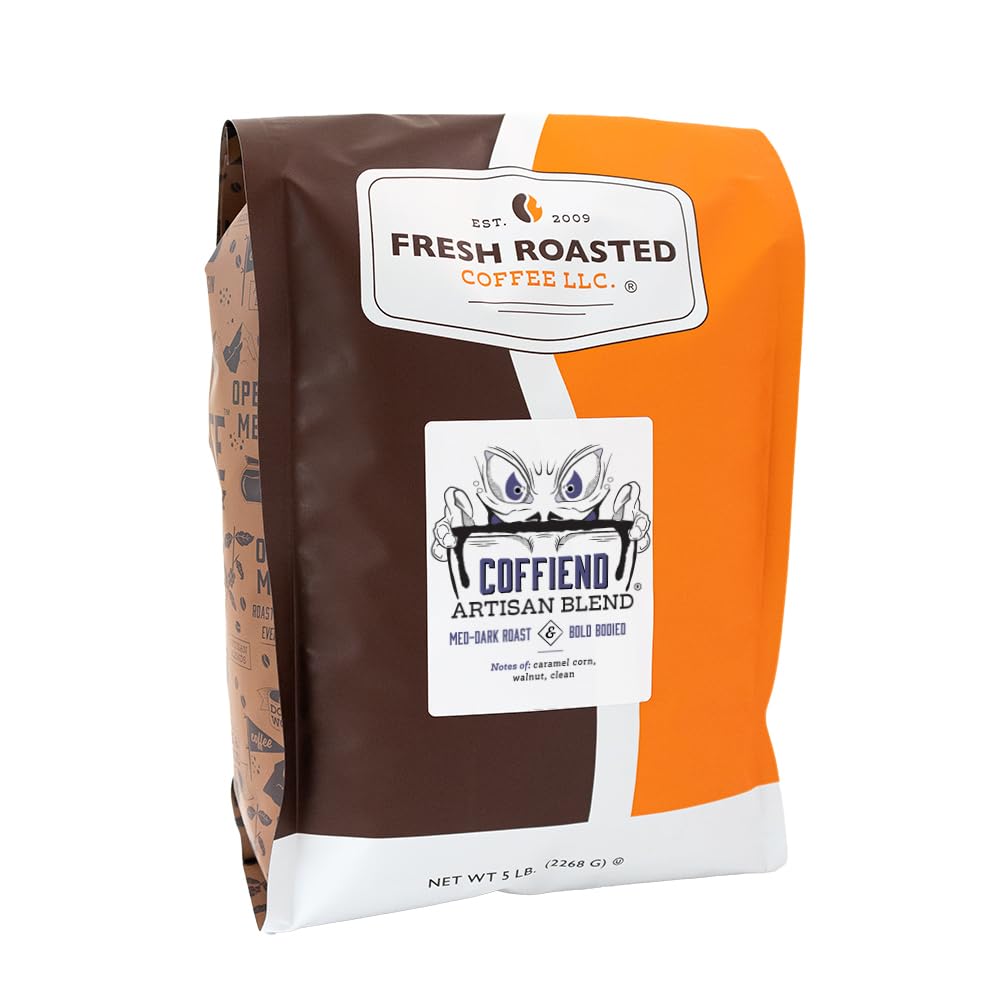 Fresh Roasted Coffee, Coffiend, 5 Lb (80 Oz), Med-Dark Roast, Kosher, Whole Bean