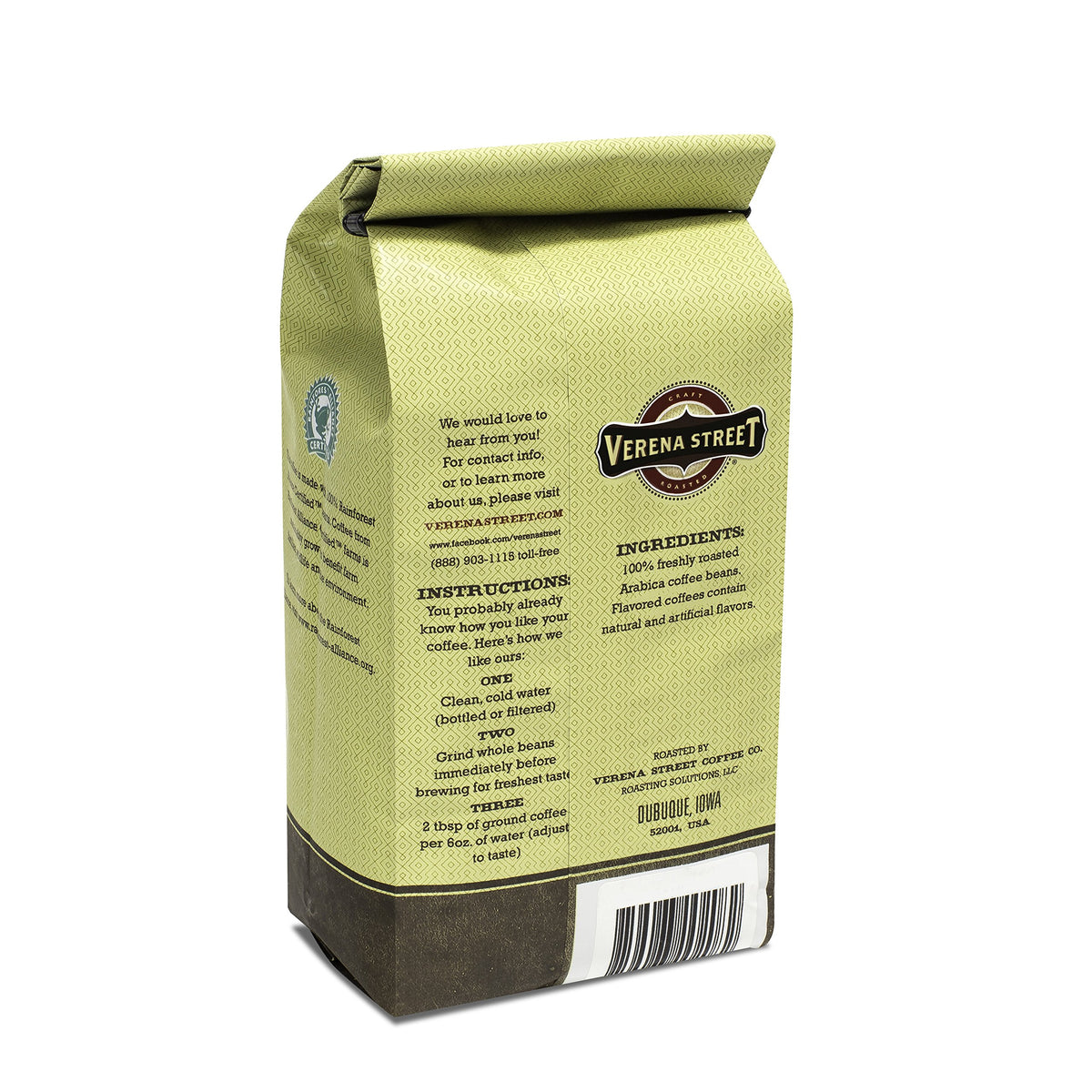Verena Street Flavored Ground Coffee, Crop Circles Vanilla Hazelnut, Medium Roast, 10 Ounce Pack, Rainforest Alliance Certified