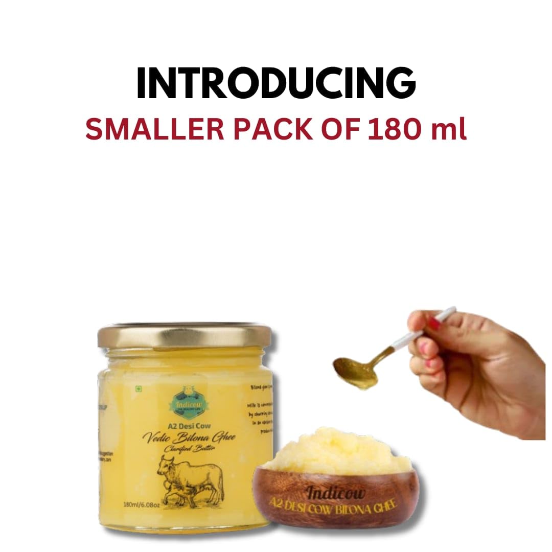 Indicow A2 Desi Cow Ghee| (180ml (6.08oz), A2 Cow Ghee (Sahiwal Cows)) | Grass Fed, Pasture Raised Clarified Butter Fat, Keto, P