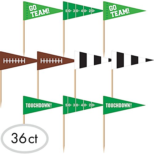 Multicolor Football Flag Wooden Food Picks - 2.5", 36 Pieces - Perfect For Game Day, Sports Parties, Birthdays, And Themed Events