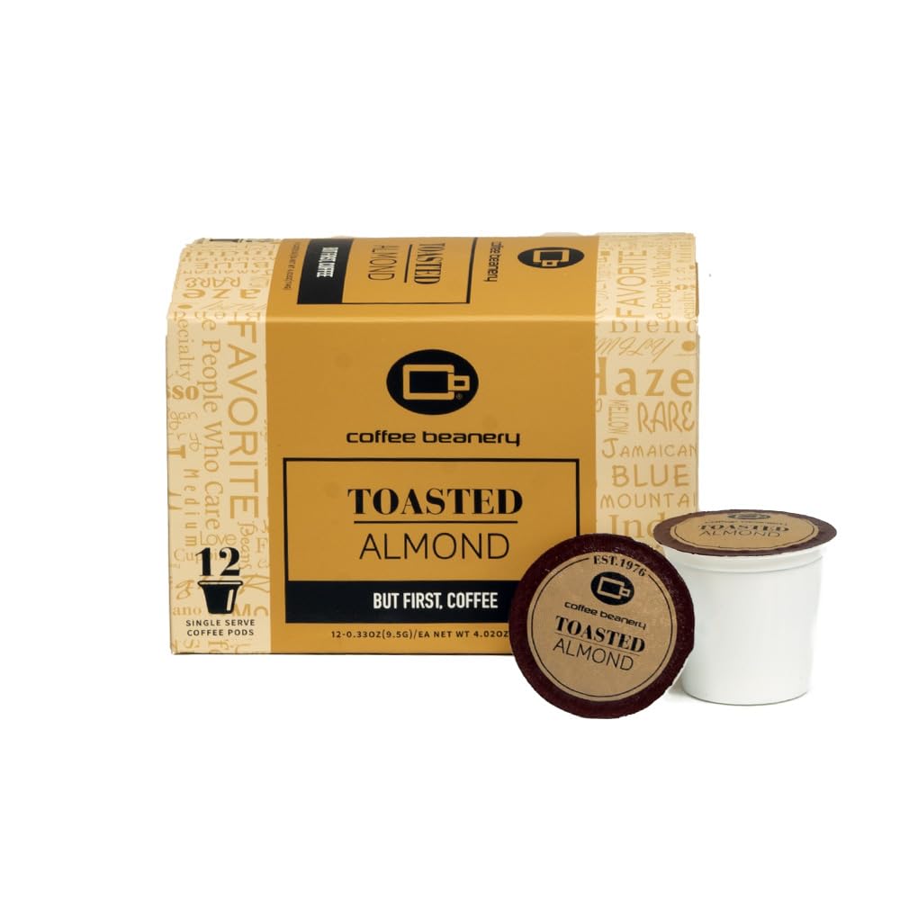 Coffee Beanery Toasted Almond Coffee Pods, 12 Count, Medium Roast, 100% Specialty Arabica Gourmet Coffee Pods
