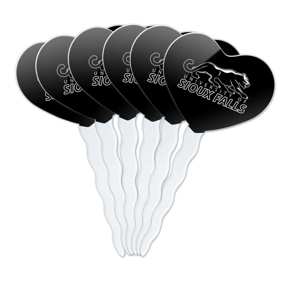 GRAPHICS & MORE Cupcake Picks Set of 6, Acrylic, Heart Love Design, University of Sioux Falls