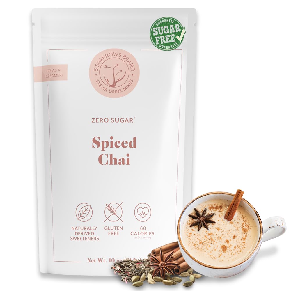 5 Sparrows Sugar-Free Spiced Chai Latte Drink Mix, Keto Friendly, 10 oz, Stevia Sweetened