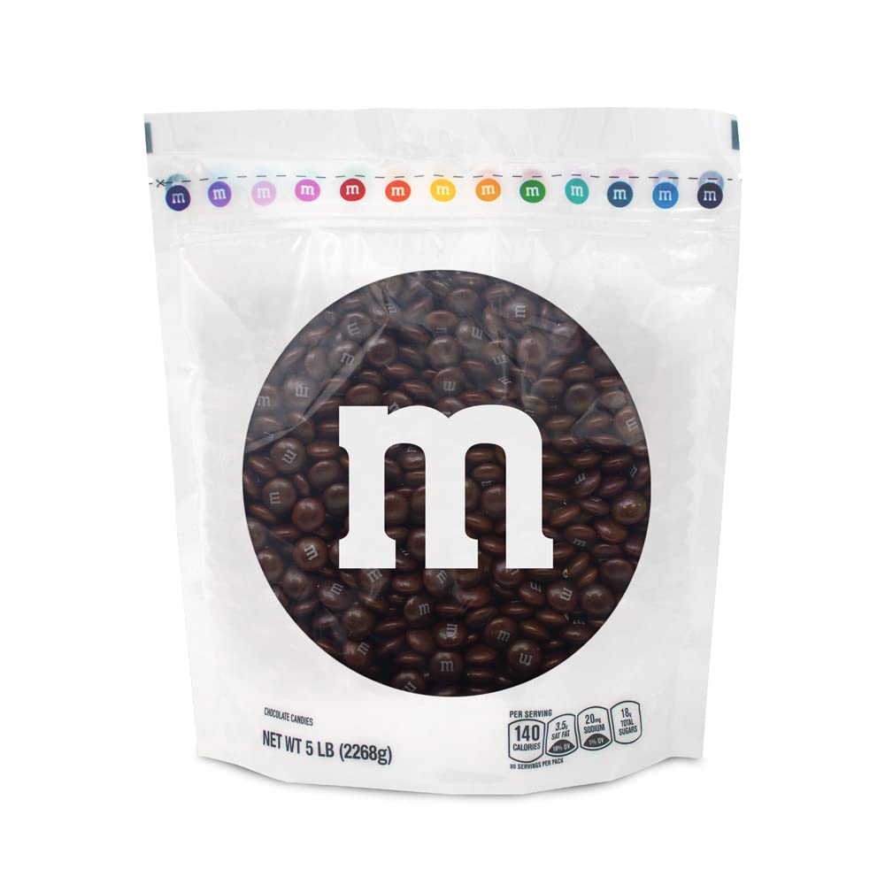M&MS WORLD Brown Milk Chocolate Candy, 5lbs of M&M'S in Resealable Pack for Candy Bars, Graduations, Birthday Parties, Fall Gath
