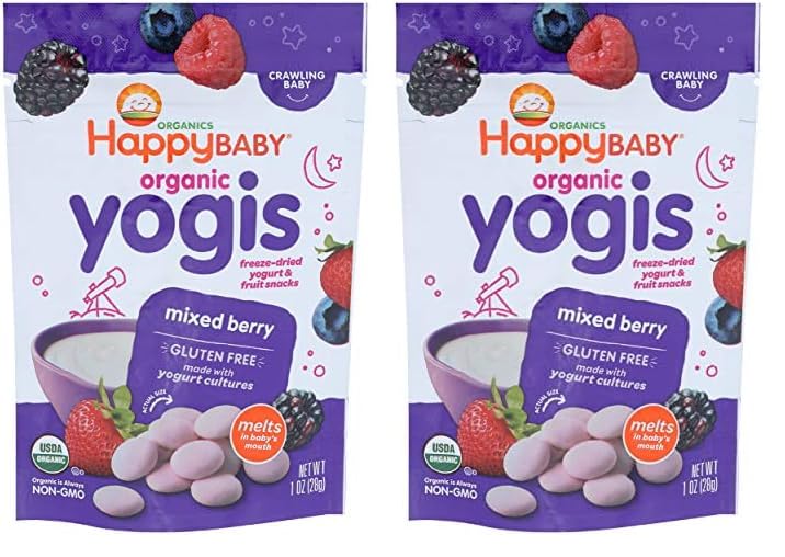 Happy Baby Organic Mixed Berry Yogurt Snacks, 1 Oz (Pack Of 2)