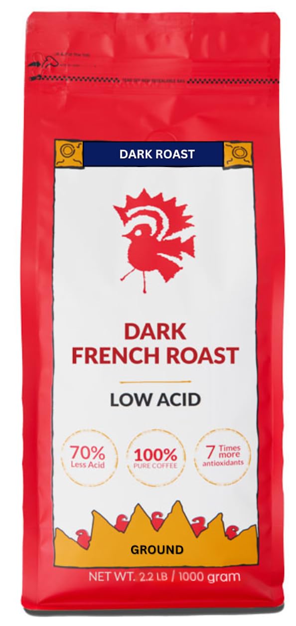 Puroast Low Acid Coffee Ground - French Roast, 2.2 LB, Premium Dark Roast, High Antioxidants, No Bitter Aftertaste
