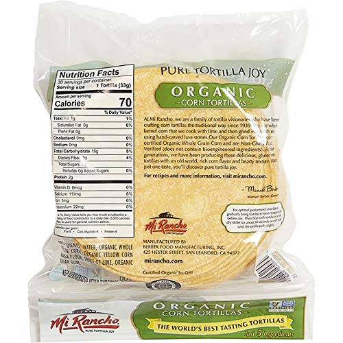 Mi Rancho Organic Yellow Corn Tortillas, 30 ct, OU Kosher, NON-GMO, 2.18 lbs (Pack of 2)