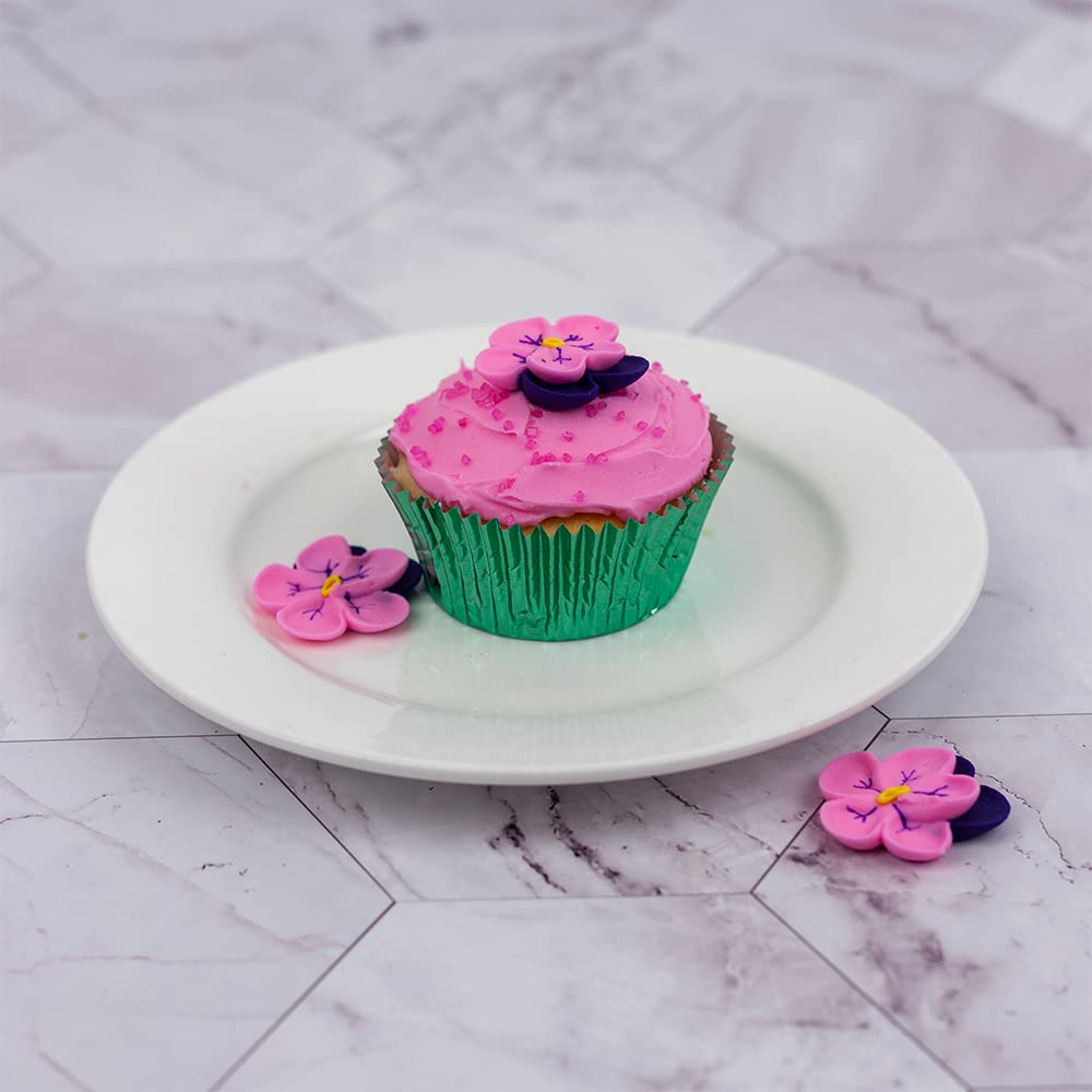 OCREME Royal Icing Sugar Flower - Pansy Cake Decorations - 1-1/4 Inch - Pink/Royal Blue - Model OCRIF-6