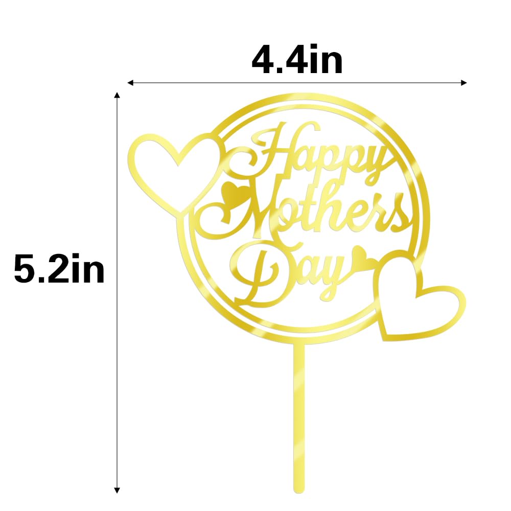 Keoysek 12Pcs Acrylic Gold Happy Mother'S Day Cake Topper Cake Topper Acrylic Mirror Cake Topper Decorative Party Cake Decoratio