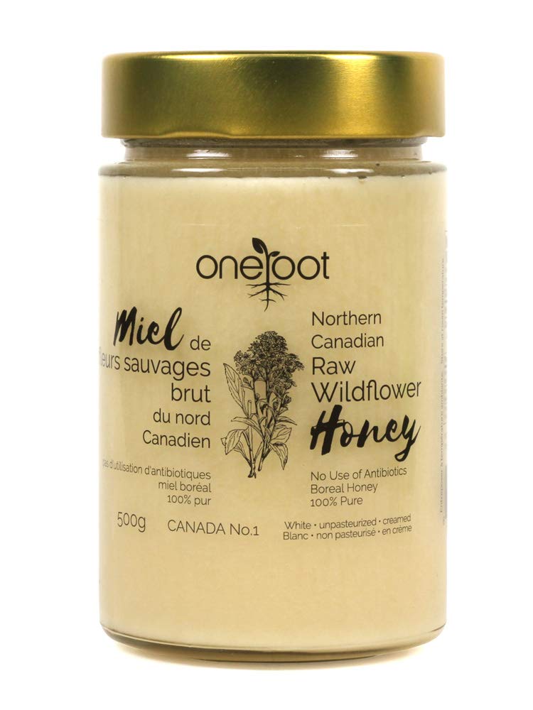 Oneroot 100% Canadian Flower Honey - 17.6 Oz/1.1 Lbs, Honey Wildflower Unfiltered, Unheated & Creamed, Nutrient Rich Raw Wildflo