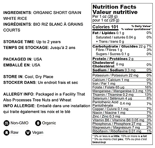 Food To Live Organic Short Grain White Sushi Rice, 1 Pound — Non-Gmo Japanese Style Perfectly Sticky Rice, Vegan, Bulk. Easy To Cook. Great As A Side Dish. Perfect For Sushi, Salads, And Desserts