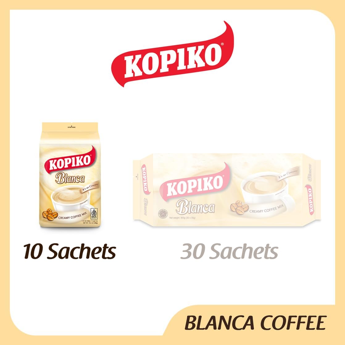 Kopiko Blanca Instant Coffee Mix – Creamy Volcanic Coffee – 1.06 Oz (Pack of 10) – White