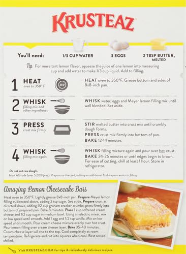 Krusteaz Meyer Lemon Bar Mix, Made with Real Lemons, 19.35 oz Box (Pack of 4)