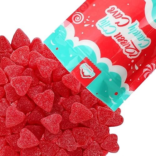 Queen City Candy Cave Sugar Dusted Sweet Heart Cherry Juju Candy, Vibrant Cherry Gummy Hearts (2 Pound)