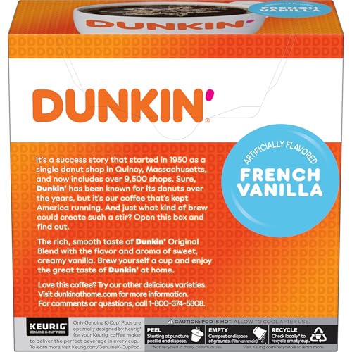 Dunkin French Vanilla Flavored Coffee, 32 Keurig K-Cup Pods