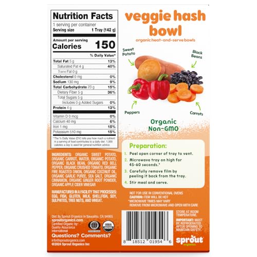 Sprout Organics, Toddler Meal, Veggie Hash Breakfast Bowl, 5 Oz (8-Count)