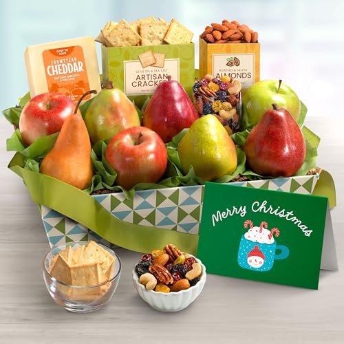 A Gift Inside Fruitfully Classic Merry Christmas Fresh Fruit Basket With Cheese And Nuts
