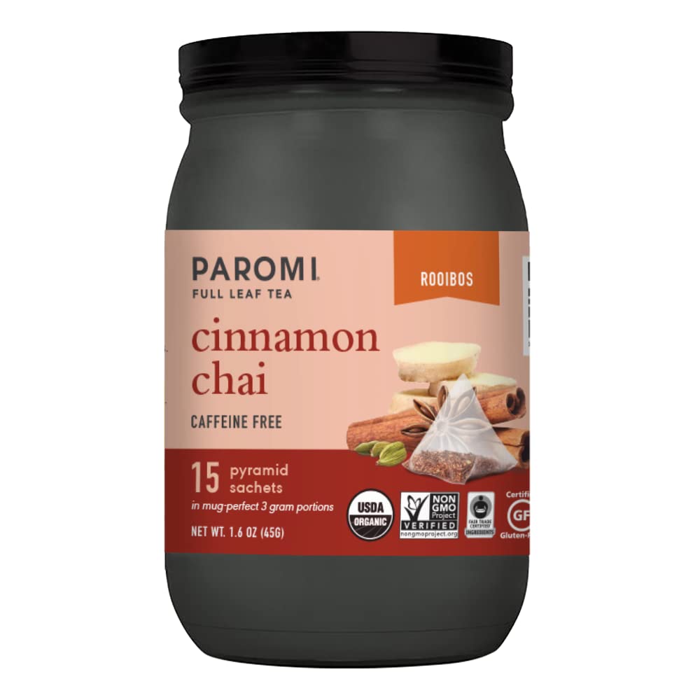 Paromi Cinnamon Chai Rooibos Organic Tea, Signature Jar, 15 Count