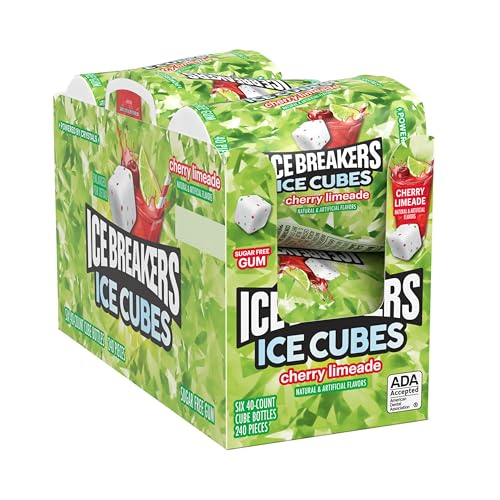 ICE BREAKERS Ice Cubes Cherry Limeade Sugar Free Chewing Gum Bottles, 3.24 oz (6 Count, 40 Pieces)