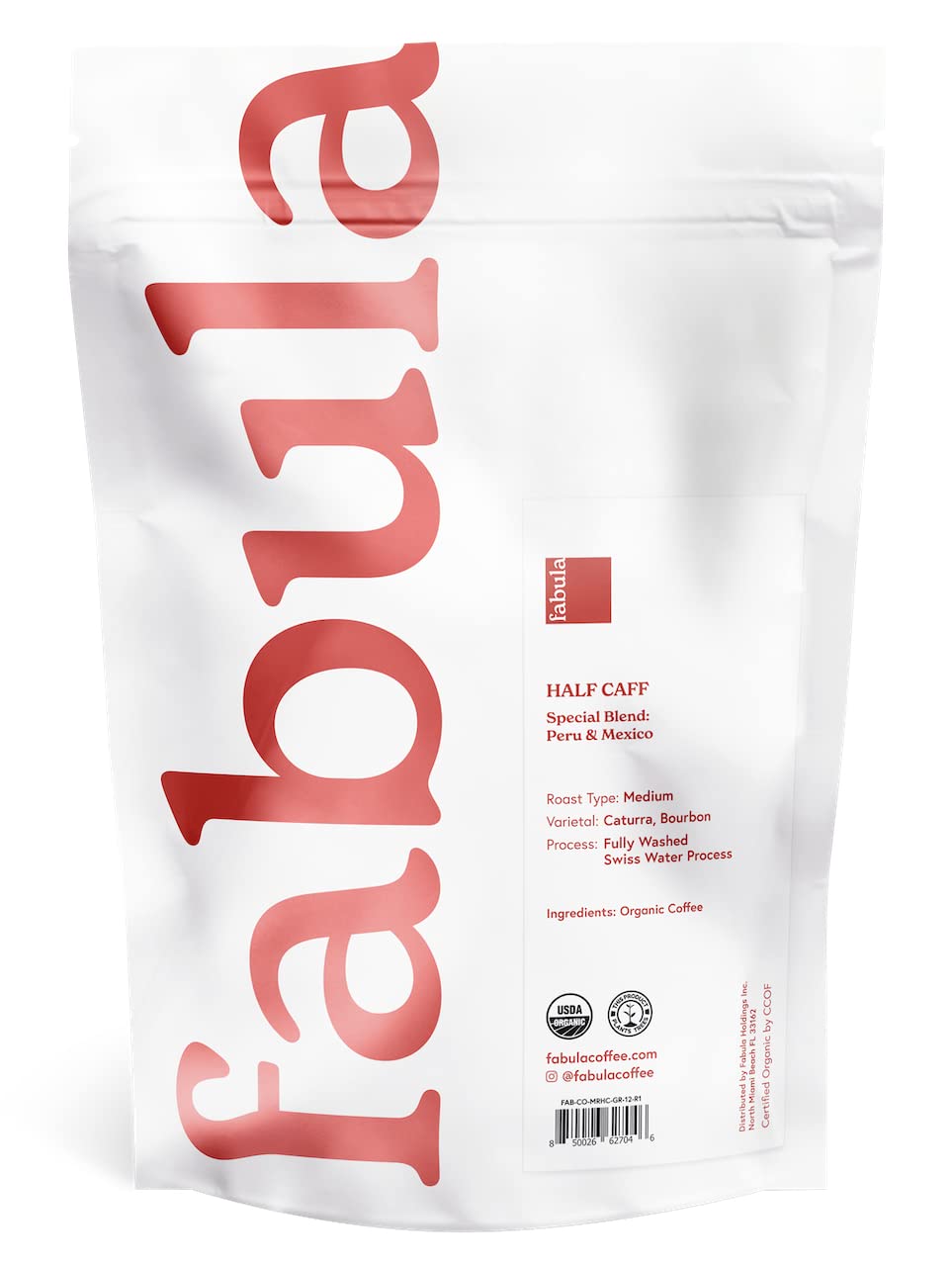 Fabula Coffee Half-Caff Medium Roast - Organic, Low Acid, Non-GMO, Mold Free, 12 Ounces