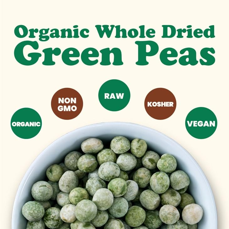 Food To Live Organic Whole Dried Green Peas, 25 Pounds - Non-Gmo, Green Vatana, Sproutable, Vegan, Kosher, Bulk. Pre-Soak Needed