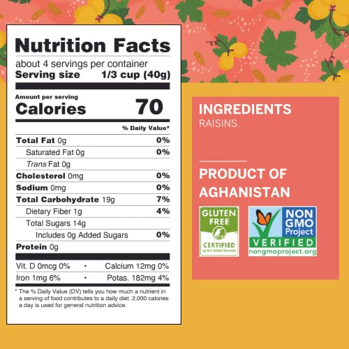 Ziba Foods Kishmish Raisins | Non-GMO  Vegan  Whole 30 Friendly & Paleo | Superfood Dry Fruit Raisins No Sugar Added & Naturally High in Fiber  Iron and Immune Boosting Antioxidants  5.3 oz