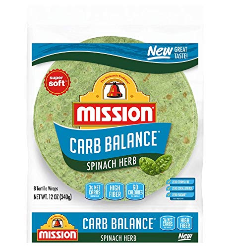 Mission Carb Balance Spinach Herb Tortilla Wraps 8" 2/8 Count (16 Tortillas)