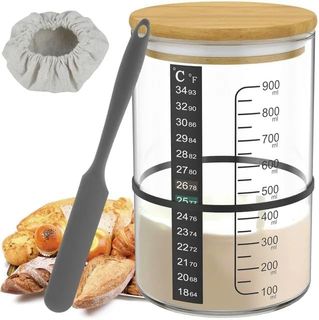 BRIRILINE Pro Sourdough Bread Starter Kit - 34 oz Jar, 5 Unique Features, Baking Supplies