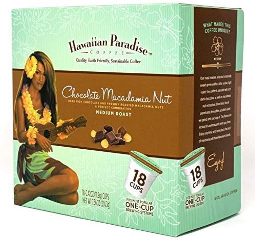 Hawaiian Paradise Coffee Single Serve Cups - Medium Roast - 18 Count - Compatible with Keurig K-Cup malt-inspired - Brown