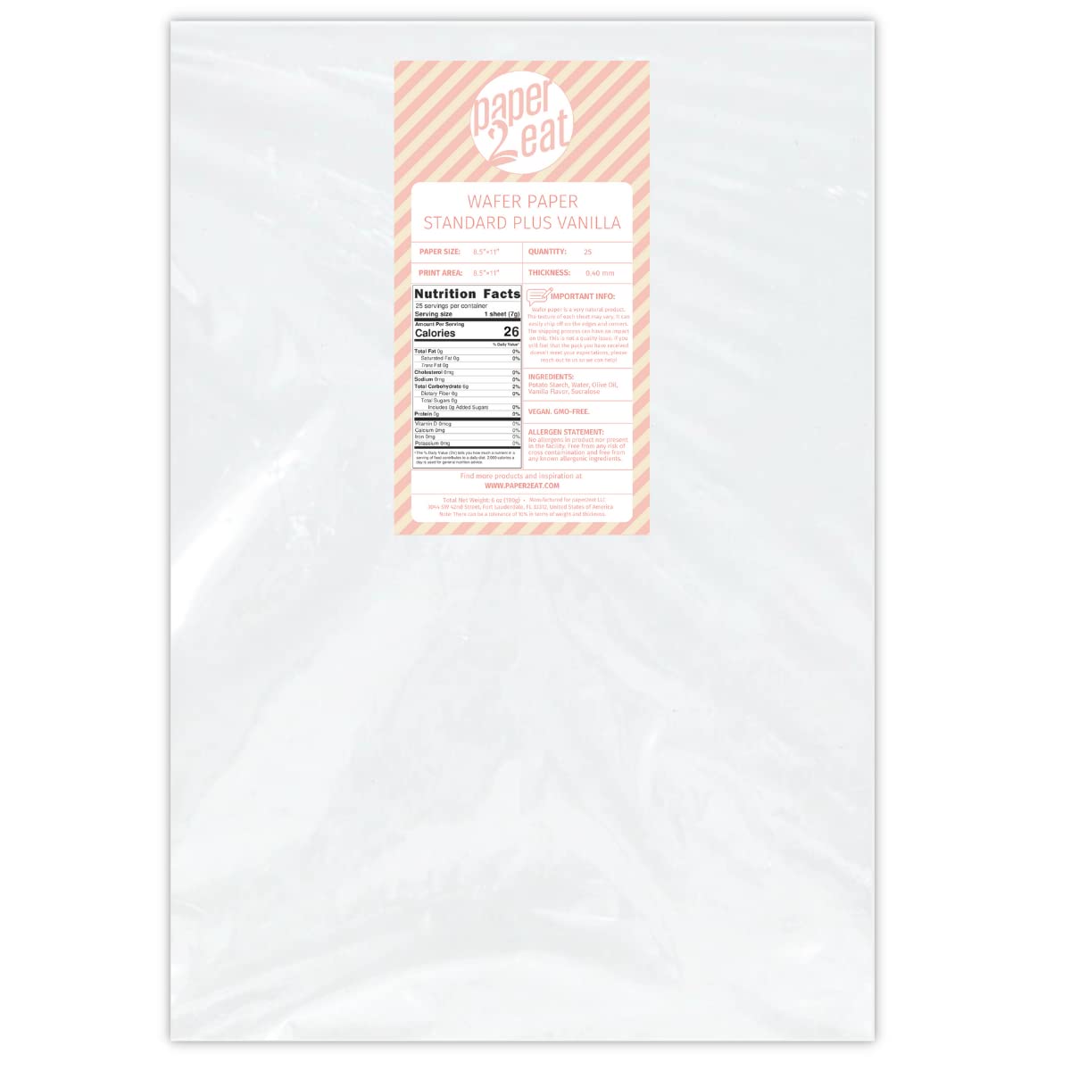 paper2eat Printable Edible Wafer Paper Sheets, 0.40 mm, 25 Sheets, Vanilla, White