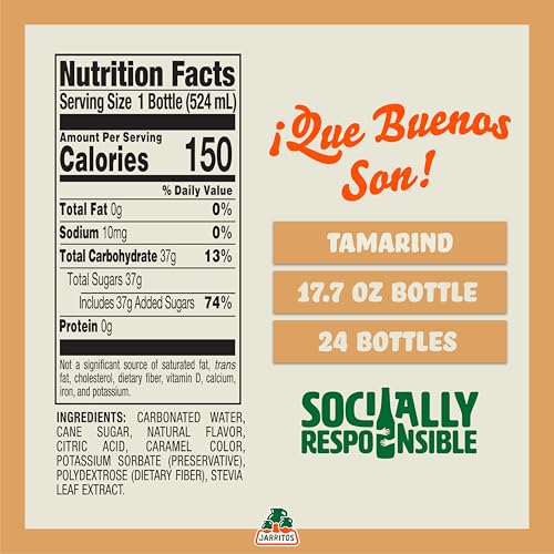 Jarritos - Mexican Soda Soft Drinks  Tamarind (17.7 oz  524ml) 24 Bottles - Made with Real Cane Sugar - 0g Fat - Made in Mexico - Natural Flavor Soda Pop - Party & BBQ Beverages