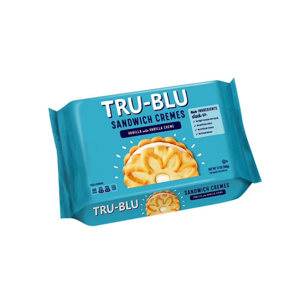 Tru-Blu Vanilla Cookies with Vanilla Crme | No artificial ingredients | No High Fructose Corn Syrup | Made in the USA |12 Ounce 