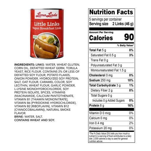 Vegan Breakfast Sausage Plant Based - Loma Linda Little Links Meatless Protein, Vegetarian Mini Hot Dogs, High Protein Meat Alte