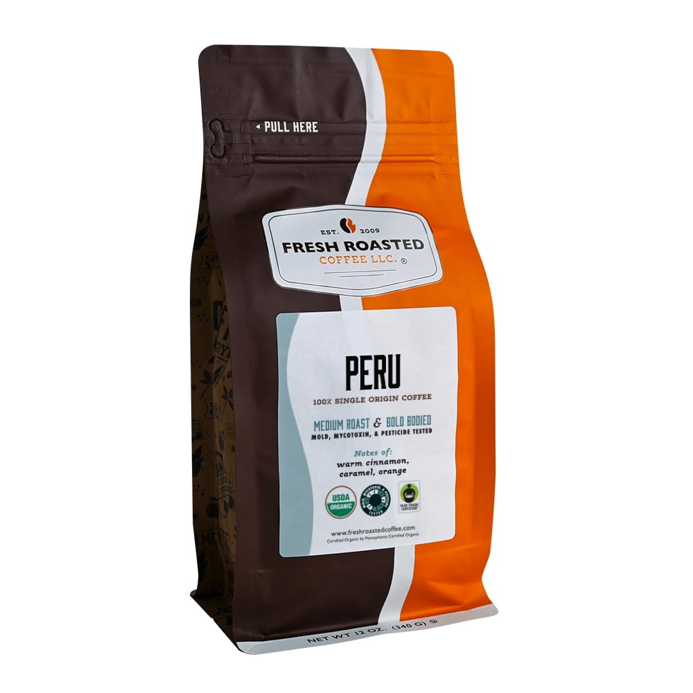 Fresh Roasted Coffee  Usda Organic Peru | 3Rd Party Tested For Pesticides  Mold  Mycotoxins  Kosher | 100% Arabica  Specialty Grade  Med Roast 12 Oz Whole Bean