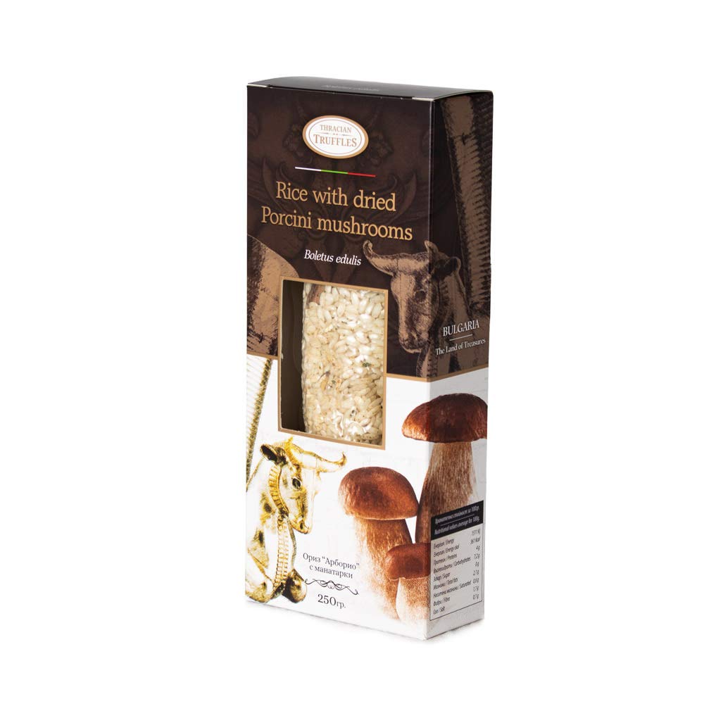 Italian Arborio Risotto Rice with Dried Porcini Mushrooms Boletus Edulis and Spices, Risotto with Mushrooms, Rich in Antioxidant
