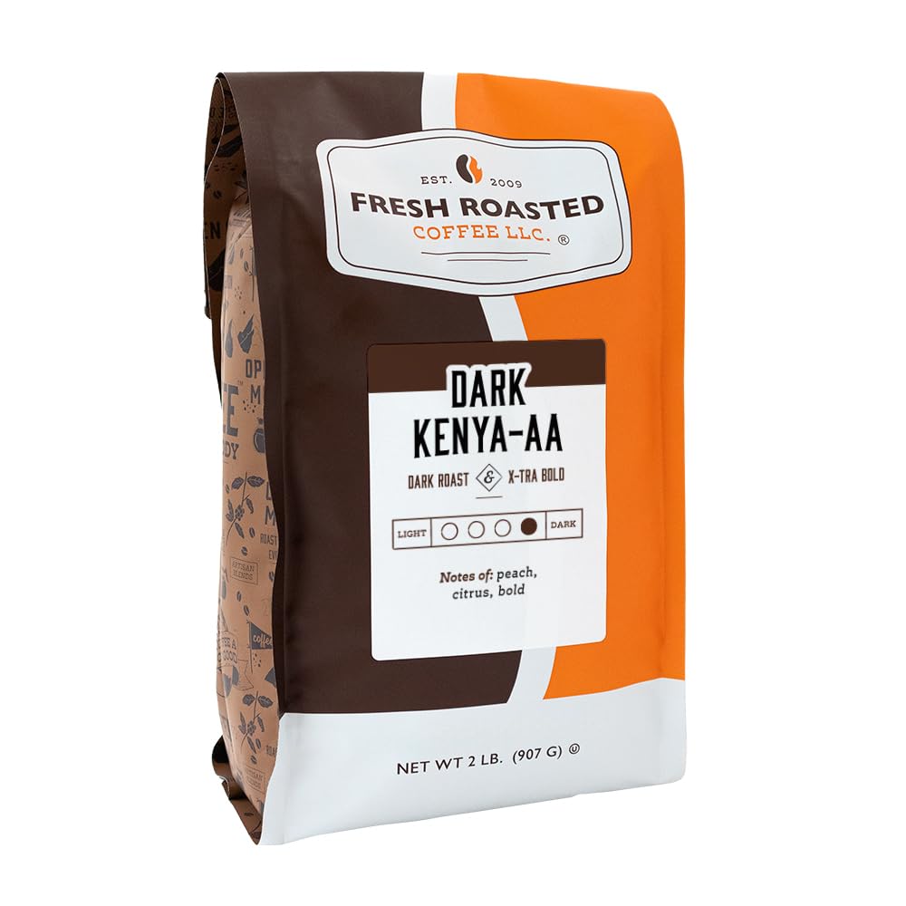 Fresh Roasted Coffee Dark Kenya AA Whole Bean, Dark Roast, 2 lb (32 oz), Kosher
