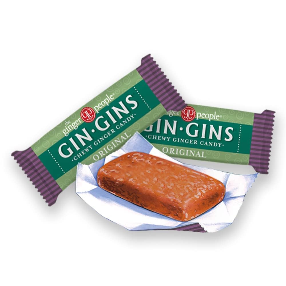 GIN GINS Original Ginger Chews - Natural Fresh Ginger Candy by The Ginger People - Individually Wrapped Healthy Candy - Original Flavor - Large 1 lb Bag (16oz) - Pack of 2