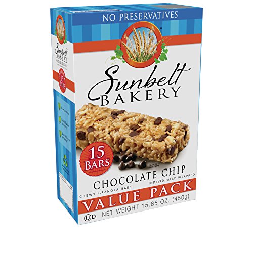 Sunbelt Bakery Chewy Chocolate Chip Granola Bars, 1.1 oz Bars, 15 Count (Pack of 2)