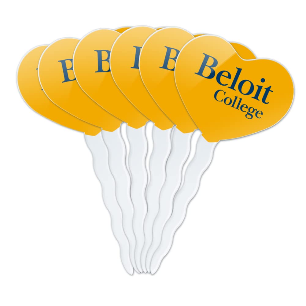 GRAPHICS & MORE Heart Cupcake Picks Set of 6, Acrylic, Beloit College, Model CUPT.HRT.ACR.6PK.CLCBLI500B