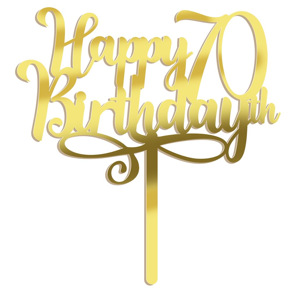 Ruscalin Acrylic Gold Happy 70Th Birthday Cake Topper,70 Birthday Party Cake Decorations