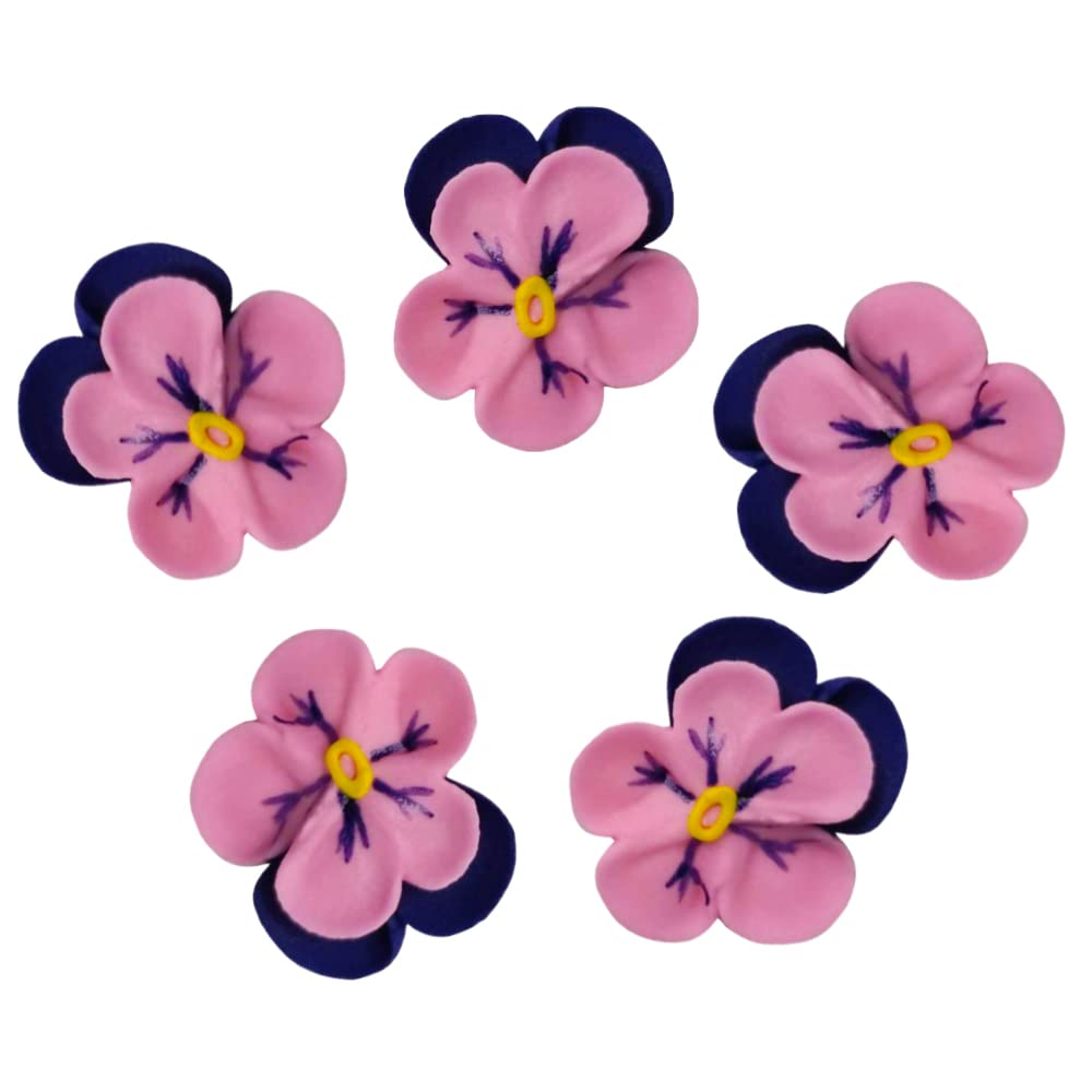 OCREME Royal Icing Sugar Flower - Pansy Cake Decorations - 1-1/4 Inch - Pink/Royal Blue - Model OCRIF-6