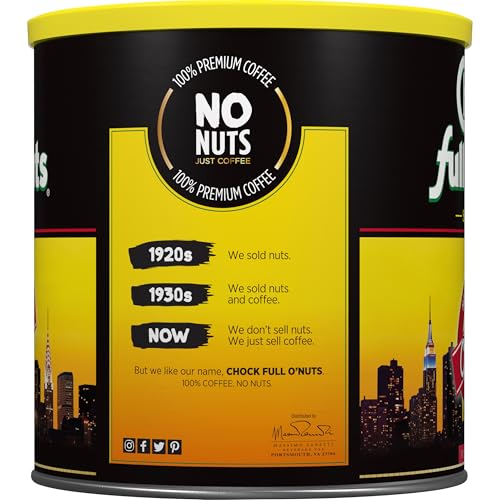 Chock Full o Nuts Heavenly Original Ground Coffee - enhanced Beans in Recyclable Steel Can - Rich Flavor & Aroma  Medium Roast - Perfect for Drip  Pour-Over  Percolator - 30.5 Oz Can  Pack of 6