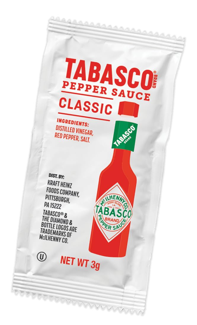 TABASCO Original Red Pepper Sauce Packets, Medium Hot Sauce, 200 Count, Perfect for Dips, Tacos & On-The-Go Use