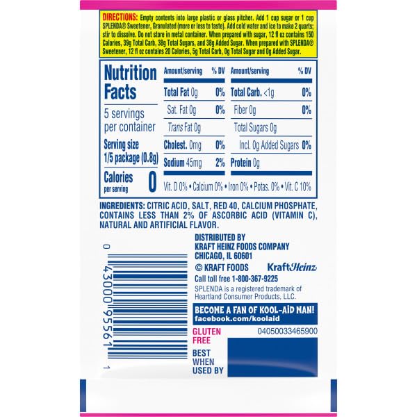 Kool-Aid Unsweetened Strawberry Powdered Drink Mix, 0.14 oz Packet, Pack of 15