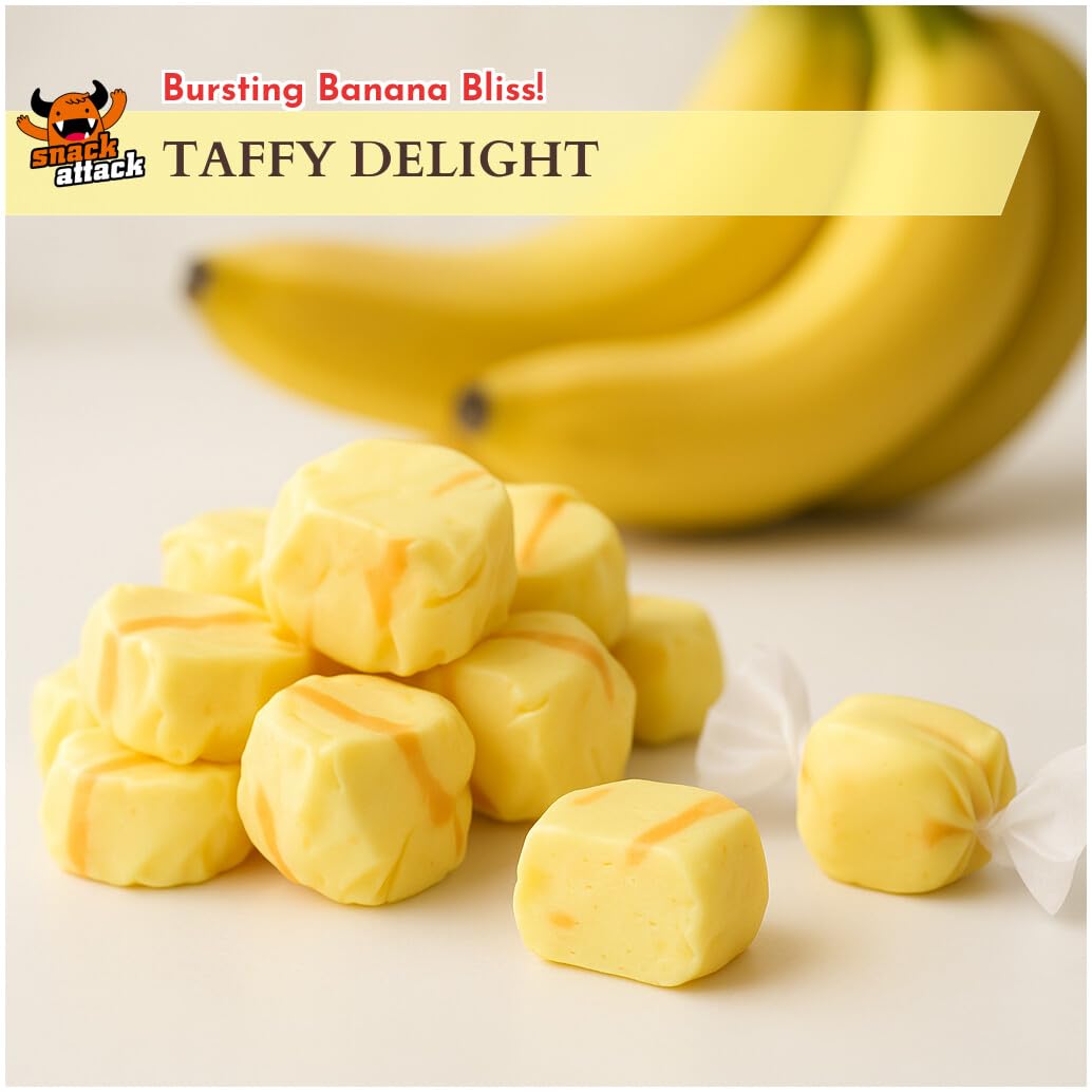 Banana Salt Water Taffy By Snack Attack, Individually Wrapped Bulk 2Lb Bag - Chewy Saltwater Taffy Candy, Classic Banana Flavor