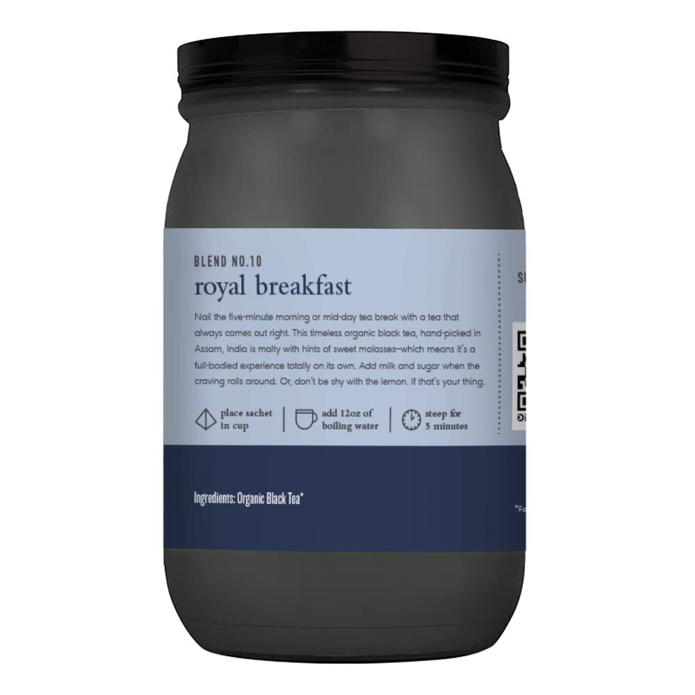 Paromi Royal Breakfast Organic Black Tea, Signature Jar, 15 Count